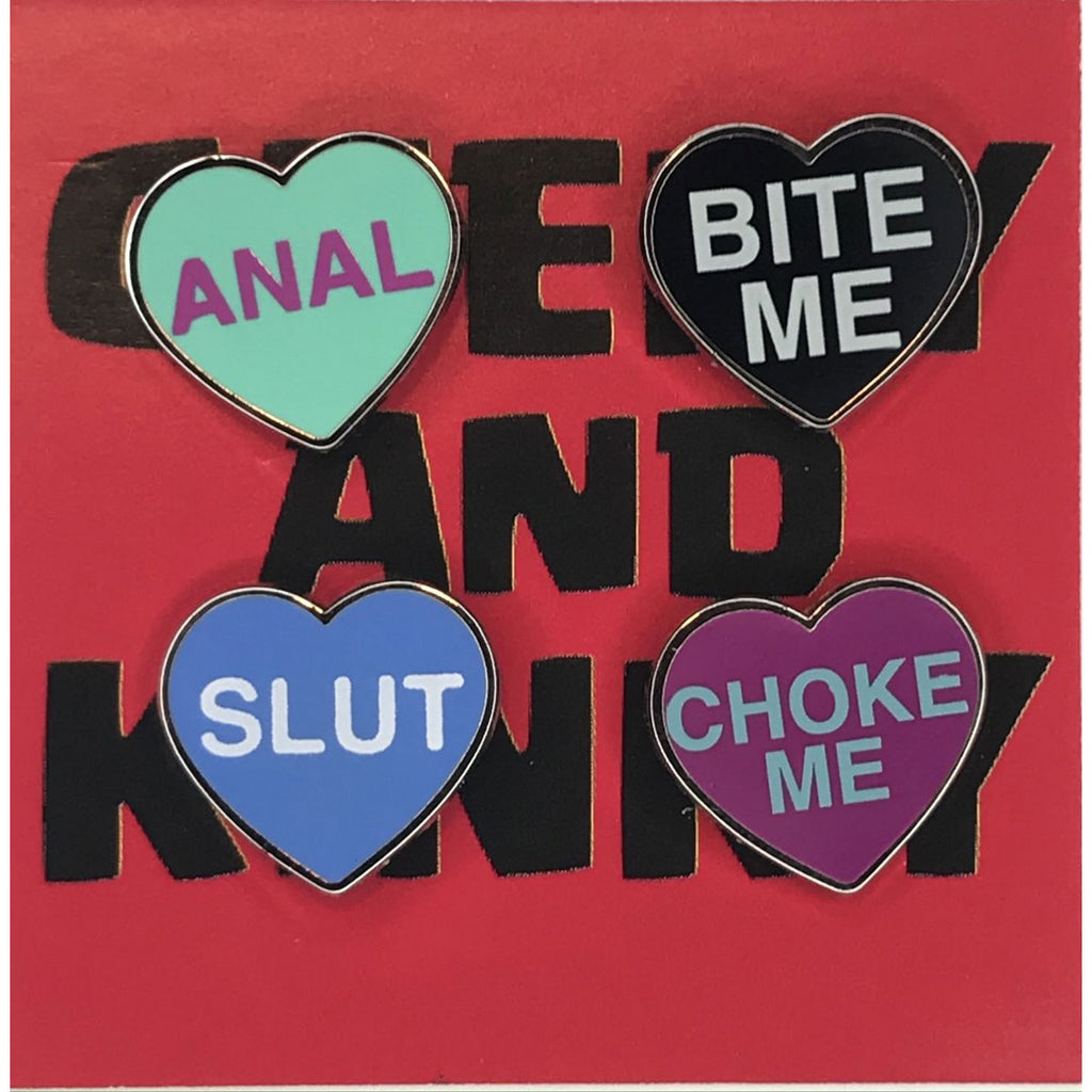 Geeky &amp; Kinky Heart Pin 4pk (Anal - Slut - Bite Me - Choke Me)