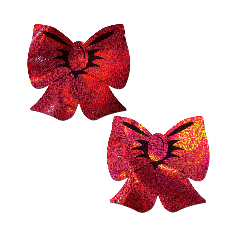 Pastease Bow Red Holograph Breast Covers