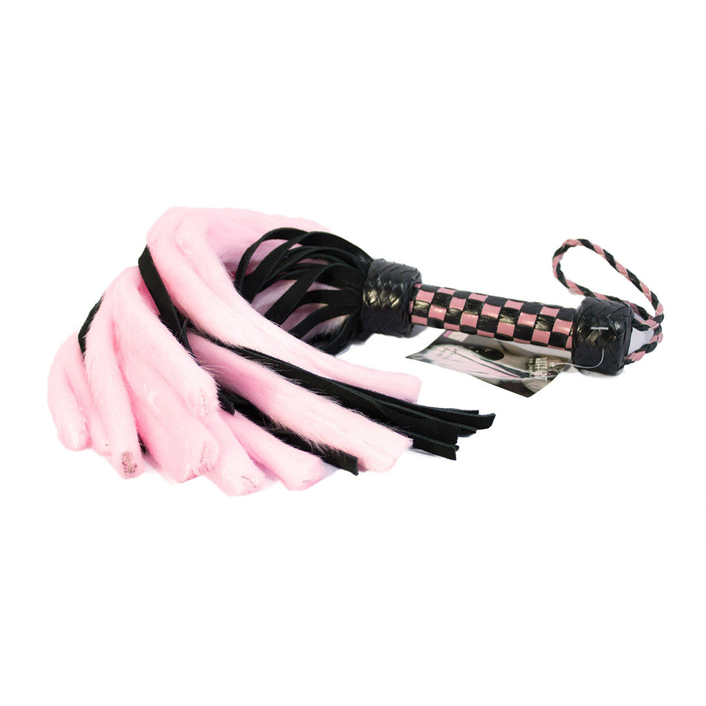 Suede and Fluff MINI Flogger - 18&quot; - Pink/Black
