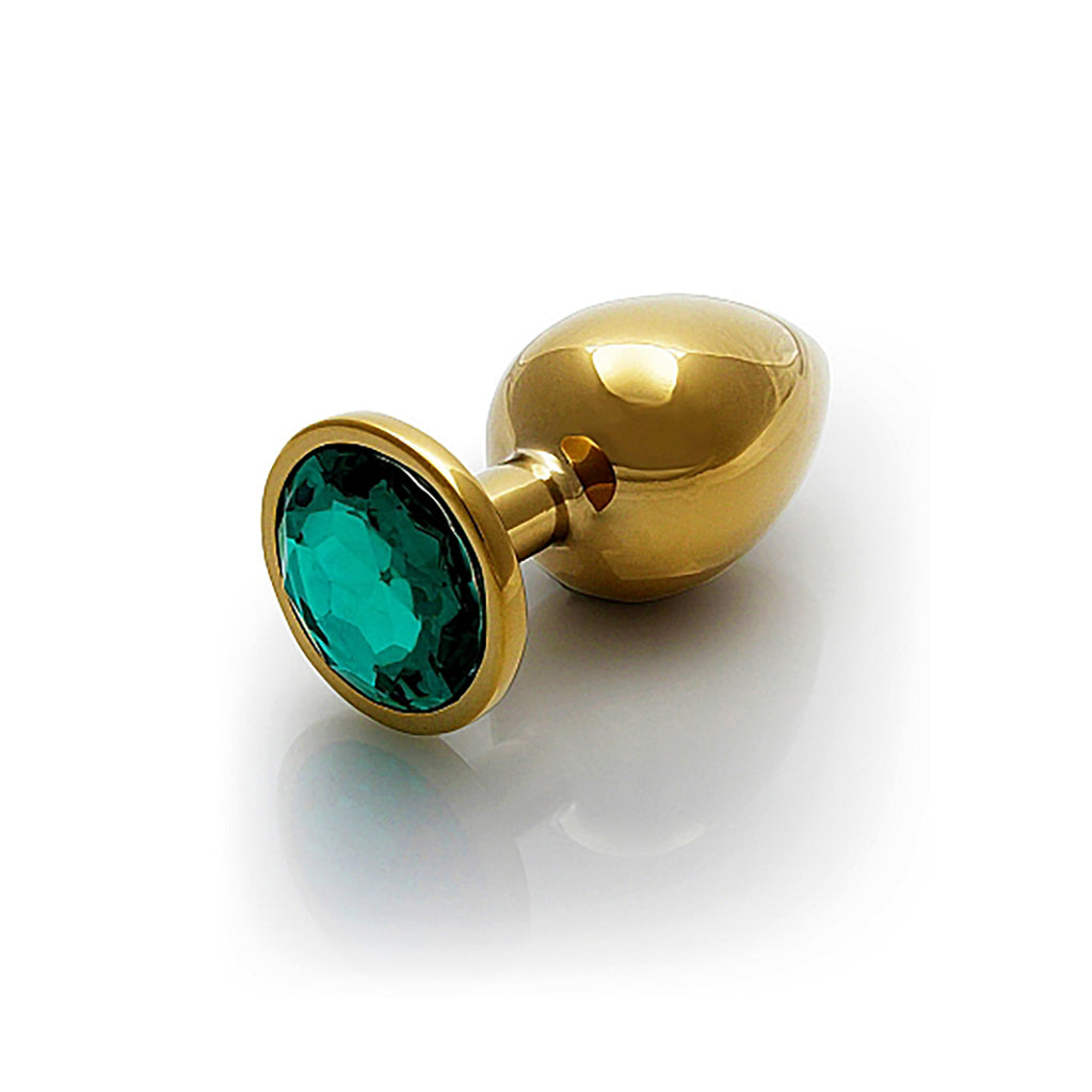 Shots Ouch! Round Gem Butt Plug Large - Gold/Emerald Green